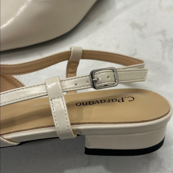 C.Paravano Sleek Slingback Flat (Freya)Taupe 39 1/2 Pointed Toe Adjustable Strap - Picture 14 of 16